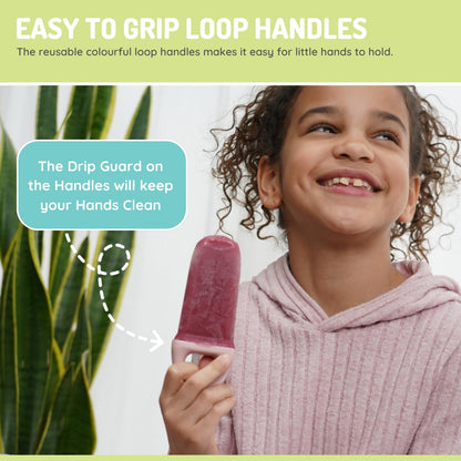melii Ice Pop Molds with Tray, 6 Make-Your-Own Popsicle Molds, Easy-to-Hold Loop Handles, Drip Guards, Easy Release