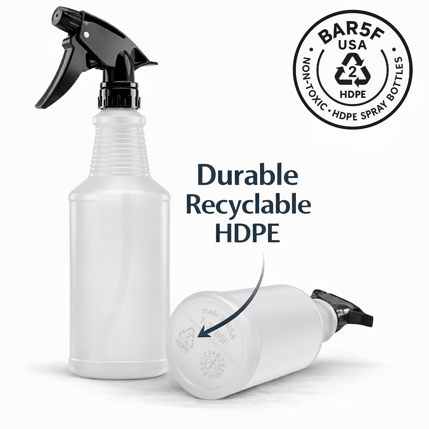 Bar5F Spray Bottles, 24oz, 3 Pack, Chemical-Resistant, BPA-Free, Compatible with Vinegar, Rubbing Alcohol, Cleaning Solutions, Non-Toxic HDPE Bottle for Plants, Pet, BBQ, Auto Detailing, Made in USA