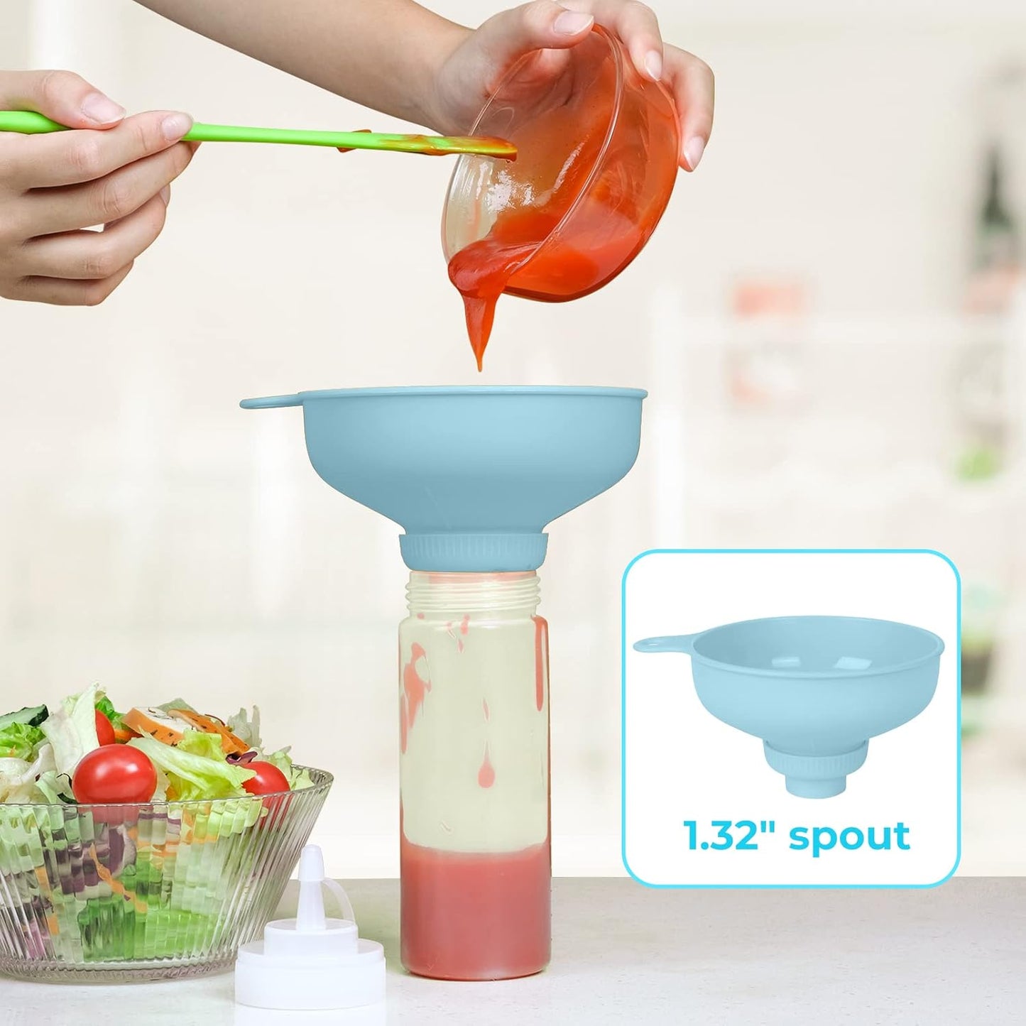 Wide Mouth Kitchen Funnel - Food Grade Plastic Canning Funnel with 4 Sizes Spouts for Mason Jars