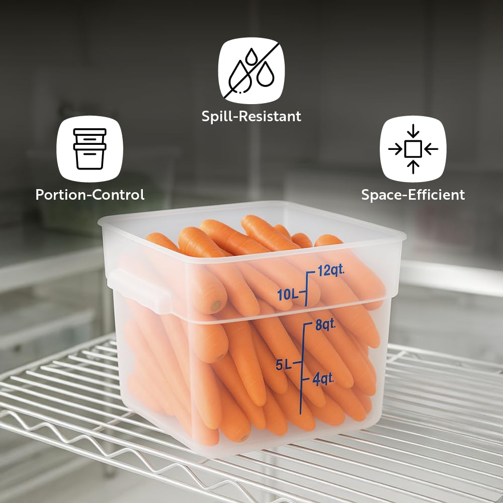 Restaurantware Food Storage Container 10 Pack of 8 qt Plastic Kitchen Storage Bin with Volume Markers Space-Efficient Design Dishwasher-Safe Polypropylene Translucent