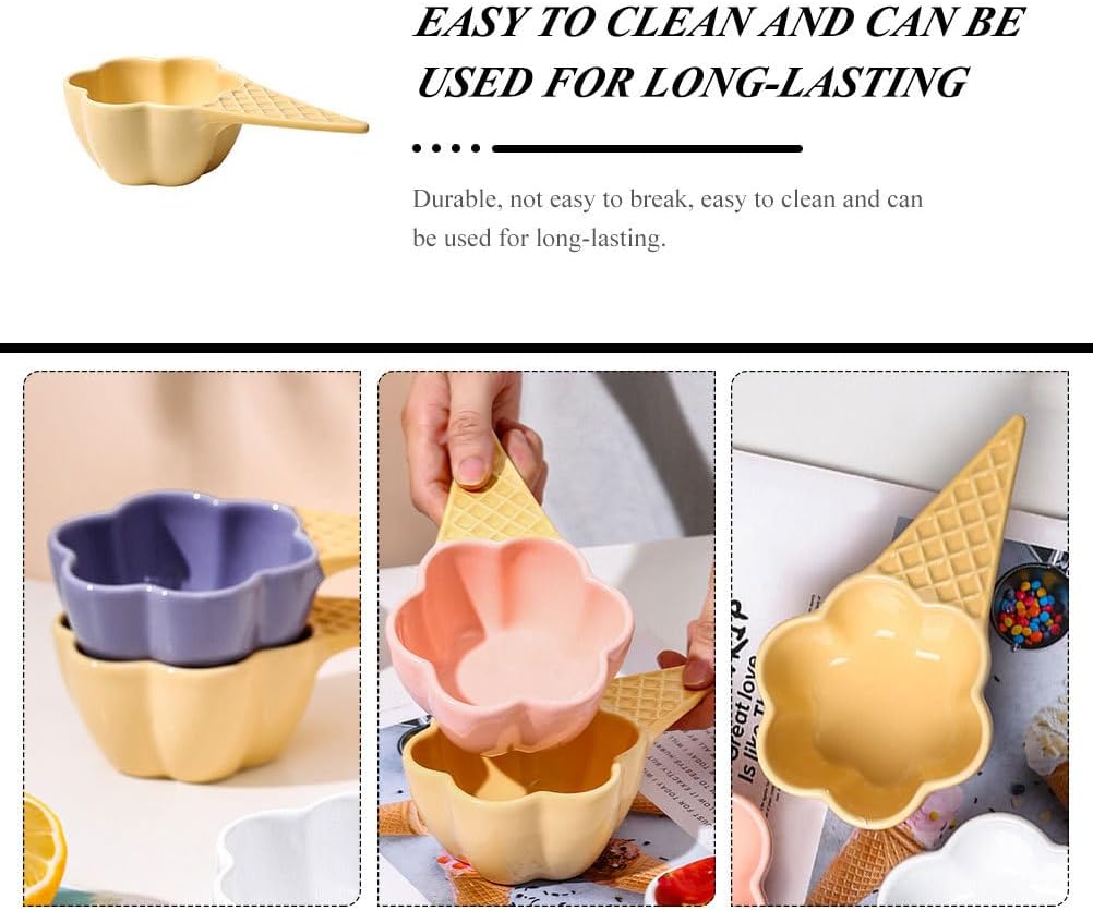Decorative Small Ceramic Ice Cream Bowls with Handles, Porcelain Dessert Serving Bowl, Cute Snack Dish