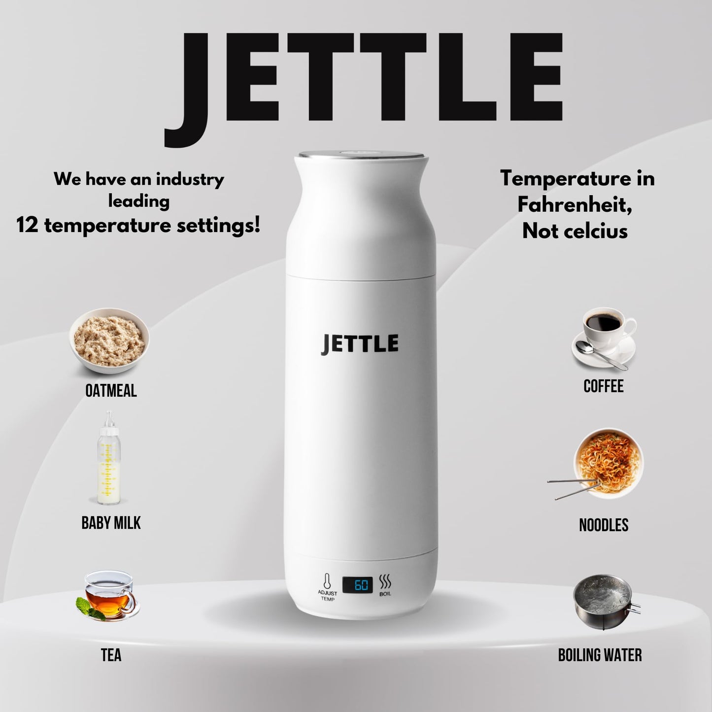 Jettle Electric Kettle - Travel Portable Heater for Coffee Tea Milk Soup - Stainless Steel Travel Water Boiler tea pot with Temperature Control - LED - Automatic Power Off - 450ml - Kitchen Appliance
