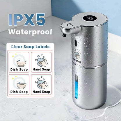 Automatic Soap Dispenser, Touchless Liquid Soap Dispensers, USB Rechargeable, 6-Level Adjustable Volume Control, 12.8oz/380ml, Wall Mount for Kitchen, Bathroom, Free Liquid Dispenser Stickers (Silver)