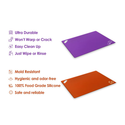 EMMANA - Plastic cutting board for kitchen. Set of 8 – 6 Color-Coded Flexible Plastic Mats with Food Icons + Peeler & Microfiber Towel – BPA-Free, Non-Slip Back, Dishwasher Safe, Durable & Non-Porous