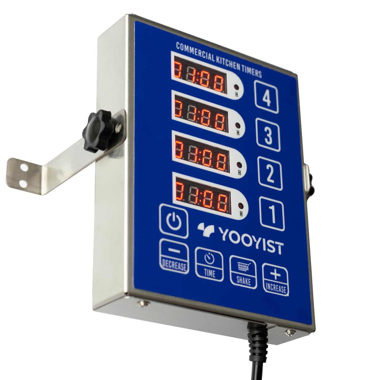 YOOYIST Precision Kitchen Timers for Cooking – 4 Channel Commercial Kitchen Timer Restaurant Kitchen Supplies – Stainless Steel Digital LED Chef Cooking Timer – Reminder Function, Loud Alarm, Blue