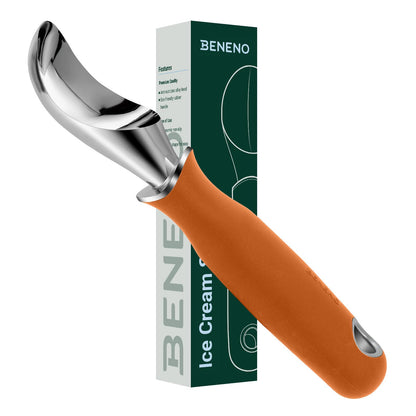 Beneno Heavy Duty Ice Cream Scoop - Upgraded Anti-Fracture Design, Comfortable Grip Long Handle, Effortless Scooping & Dishwasher Safe, Orange