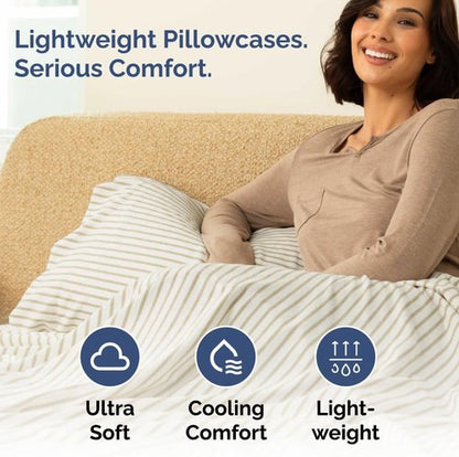 King Pillow Cases by [Brand Name] - Ultra Soft Hotel Quality Covers | Comfy, Wrinkle-Free, 4-Piece Set - Beige Stripes