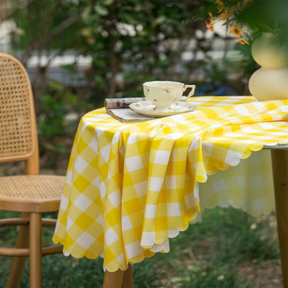 MANGATA CASA Yellow Gingham Round Tablecloth, Waterproof Checkered Table Cloth, Polyester Buffalo Plaid 60R inch