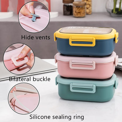 Lille Home 28oz Stainless Steel Leakproof 2-Compartment Bento Lunch Box/Portion Control Food Container with Lunch Bag and Cutlery Set, BPA Free (Blue)
