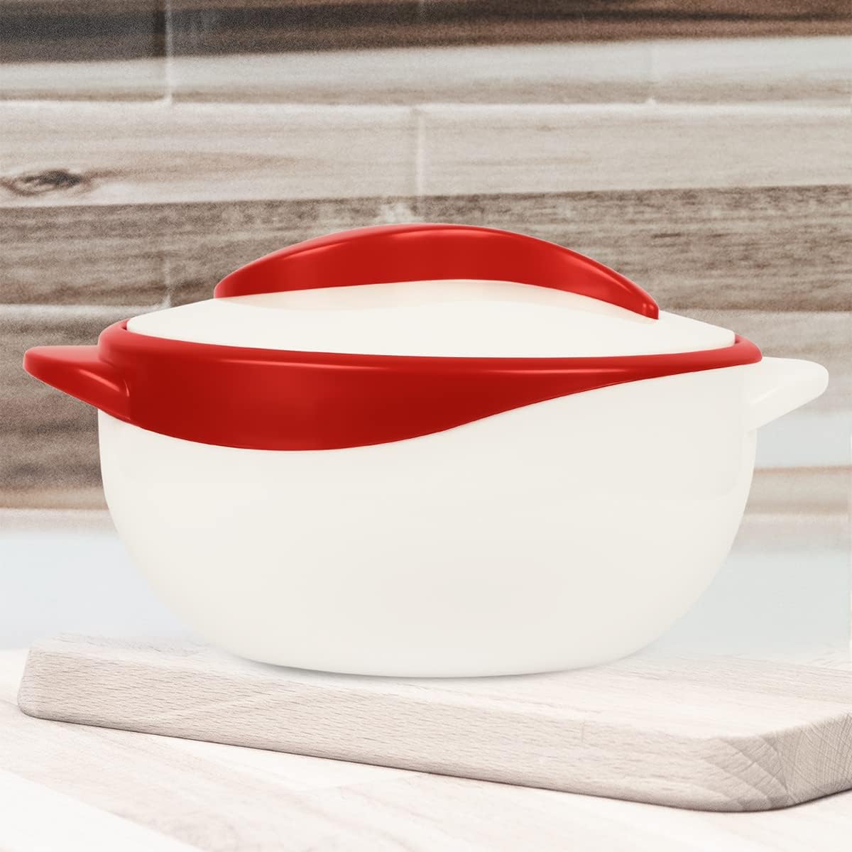 Pinnacle Insulated Casserole Dish with Lid, 2.6 qt. Hot Pot Food Warmer/Cooler, Red/White