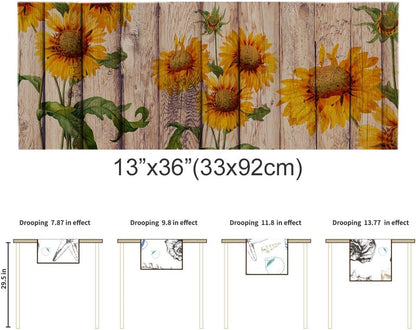 Sunflowers Rustic Table Runner - Cotton Linen Small 36 Inch Dresser Scarves, Farmhouse Tablerunner for Home Living Room