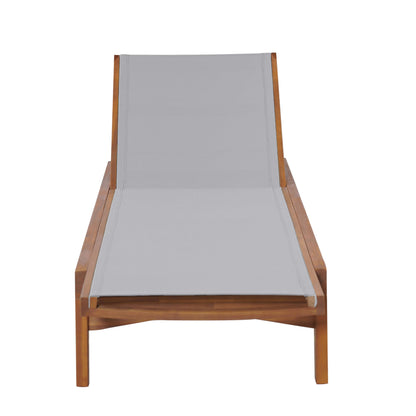 Merax Outdoor Chaise Lounge, Acacia Wood Patio Recliner with Breathable Mesh, Adjustable Backrest, Weather-Resistant Sun Lounger for Poolside & Backyard Grey