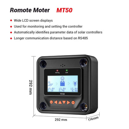 EPEVER 10A Solar Charge Controller MPPT 12V / 24V Auto Max.PV 100V Input Negative Ground Solar Panel Charge Regulator with MT50 Remote Meter Temperature Sensor RTS & PC Communication Cable RS485