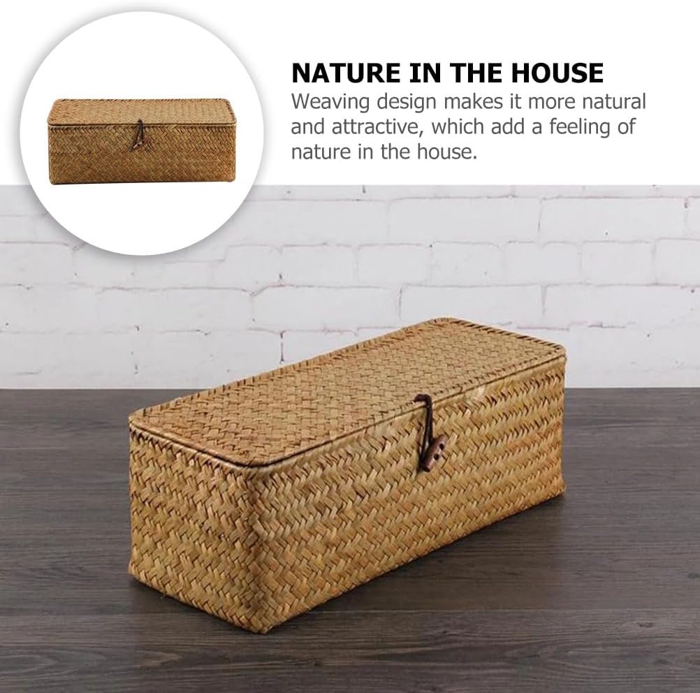 Handwoven Wicker Storage Basket with Lid, 3 Compartment Toilet Paper Holder for Bathroom, Kitchen Organizer Bin