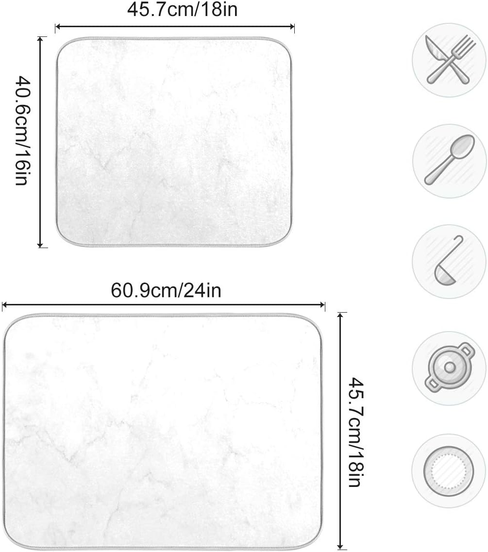 White Marble Dish Drying Mat for Kitchen, Easy Clean Dishwasher Safe Heat Resistant Eco-Friendly Countertop Mat, 16 x