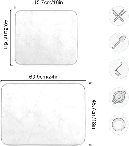 White Marble Dish Drying Mat for Kitchen, Easy Clean Dishwasher Safe Heat Resistant Eco-Friendly Countertop Mat, 16 x