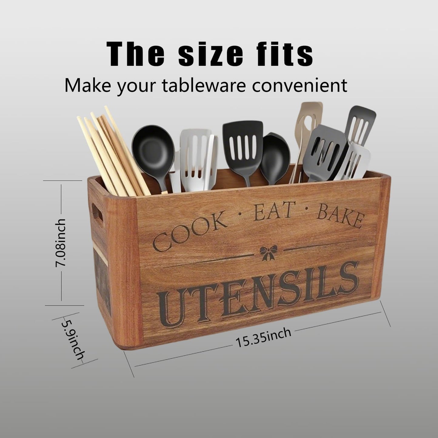 RMCOKGX Utensil Holder for Kitchen Countertop - Extra Large 4 Compartment Wooden Organizer in Acacia Wood, Storage for Cooking Tools and Cutlery, Farmhouse Style for Home Cooking