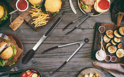 Kitchen Tongs for Cooking, Locking Silicone Tongs, Stainless Steel Serving Tongs, 7, 9, and 12 In Locking Food Tong