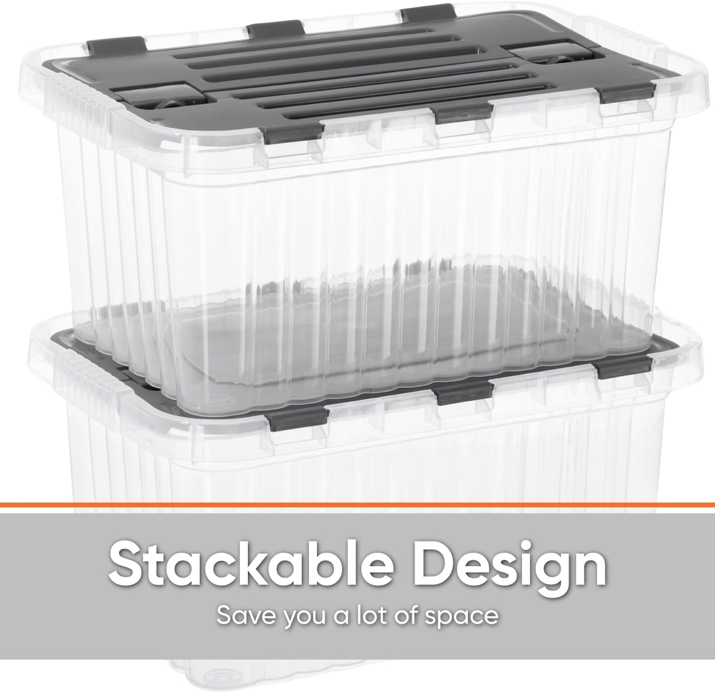 Superio Clear Storage Box with Lid, Stackable Plastic Container Bins for Organizing Home, Office, and Dorm