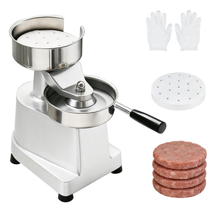 CHEF KEY Commercial Burger Patty Maker, 5inch/130mm Heavy Duty Food-Grade Stainless Steel Bowl Press with 1000 Patty Papers for Restaurants, Home Kitchens (5 inch)