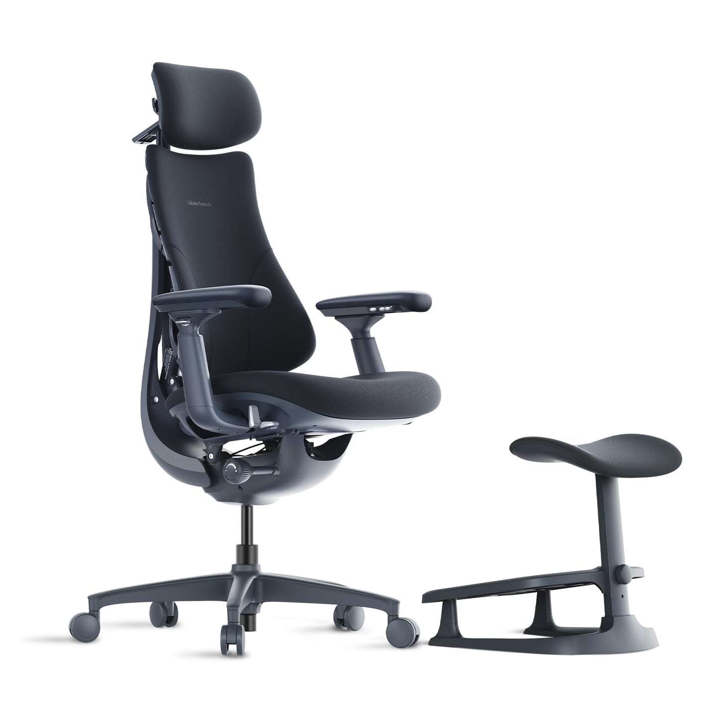 LiberNovo Dynamic Ergonomic Desk Chair + StepSync Footrest Bundle - Comfy Home Office Chair with Adaptive Lumbar Support, 160° Recline & Built-in Spine Stretch, Black+45cm