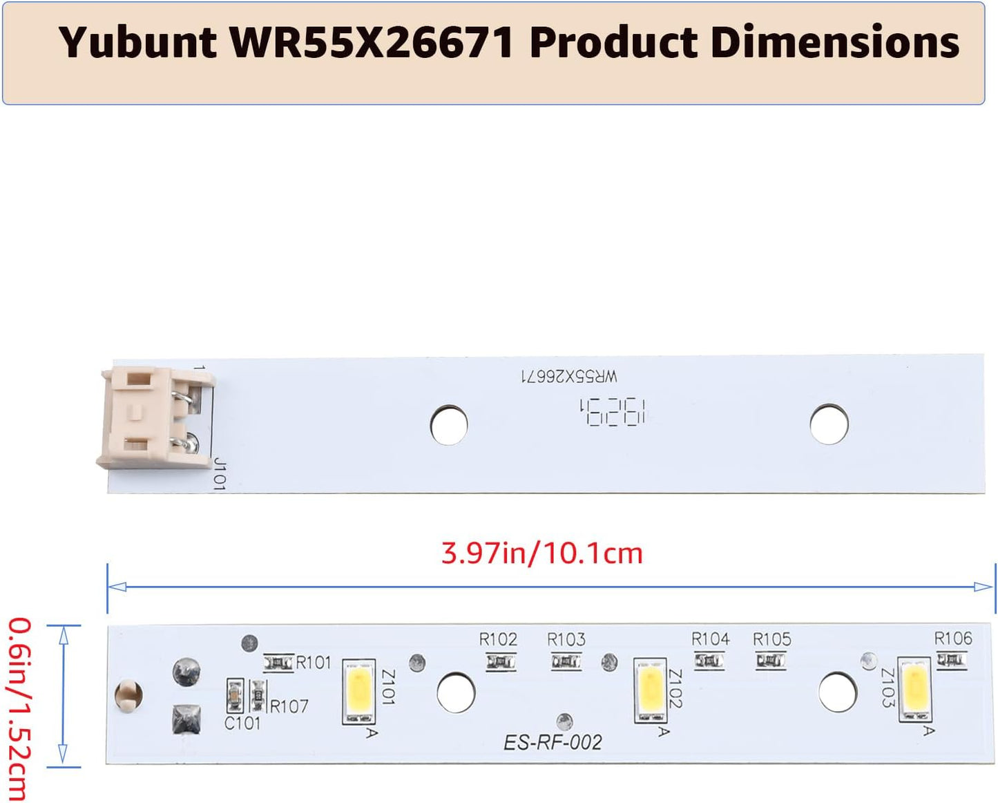 Yubunt WR55X26671 LED Light Board for GE Freezer, Replacement Part Numbers PS11767930, EAP11767930 (2Pcs)