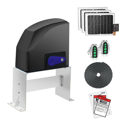 TOPENS DKC500S Solar Sliding Gate Opener Chain Drive Automatic Gate Motor for Heavy Driveway Slide Gates Up to 1300 Pounds, Electric Gate Operator Battery Powered with Solar Panel Remote Control Kit