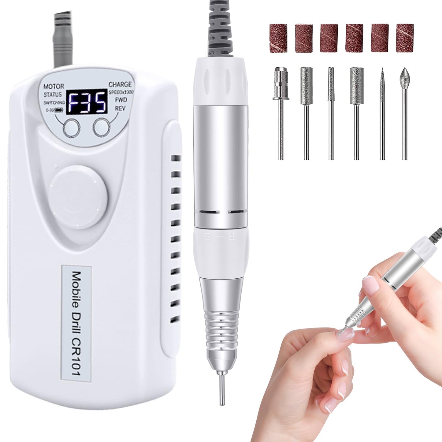 Professional Nail Drill Electric File:COYZU 35000RPM Portable Cordless Nail Drill Machine with Bits, Rechargeable E File for Acrylic & Gel Nails, Manicure & Pedicure Tech Tool for Home Salon, Pink