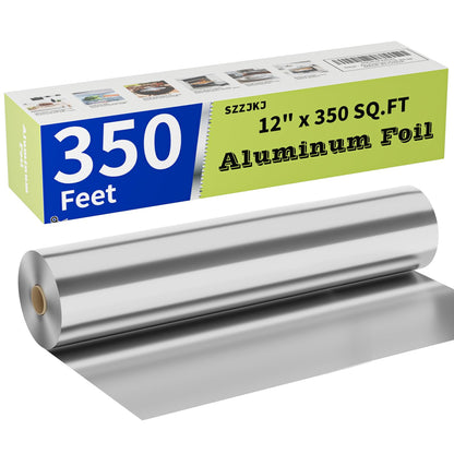 Aluminum Foil Roll, 12in x 350ft Aluminum Foil, Thick Strong Tin Foil with Cutter, Food Safe Cling Wrap for Cooking, Baking, Roasting, Grilling, Freezer Storage