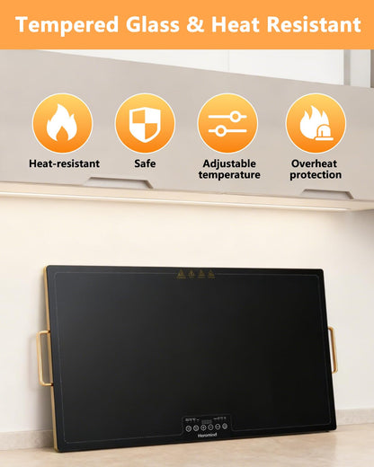 Electric Warming Tray 31.5" × 17.7", Glass-Top Full-Surface Food Warmer with Adjustable Temperature & Timer, Buffet Warming Tray for Parties, Sabbath, Holiday Parties, Daily Dining