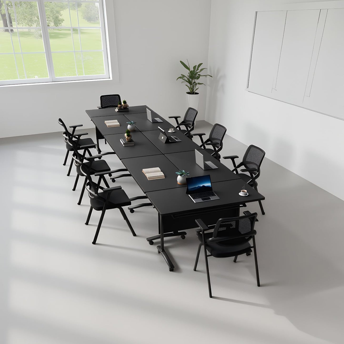 rzoizwko 2 Pack Folding Conference Table with Wheels,Heavy-Duty Flip-Top Foldable Conference Training Table System,Rolling Conference Room Tables for Office, Classroom Meeting Rooms
