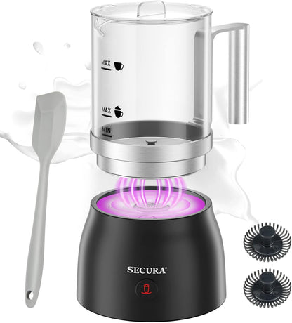 17oz 4-in-1 Secura Detachable Milk Frother and Steamer, Electric Milk Warmer with Glass Jug, Hot & Cold Foam Maker