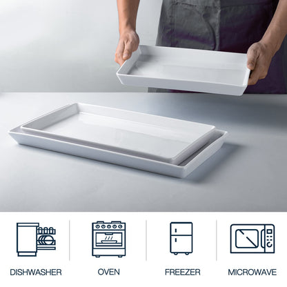 Delling Large Serving Platter, 16/14/12 Inch Rectangular Serving Trays for Serving Food, Serving Tray for Party - Set of 3, White
