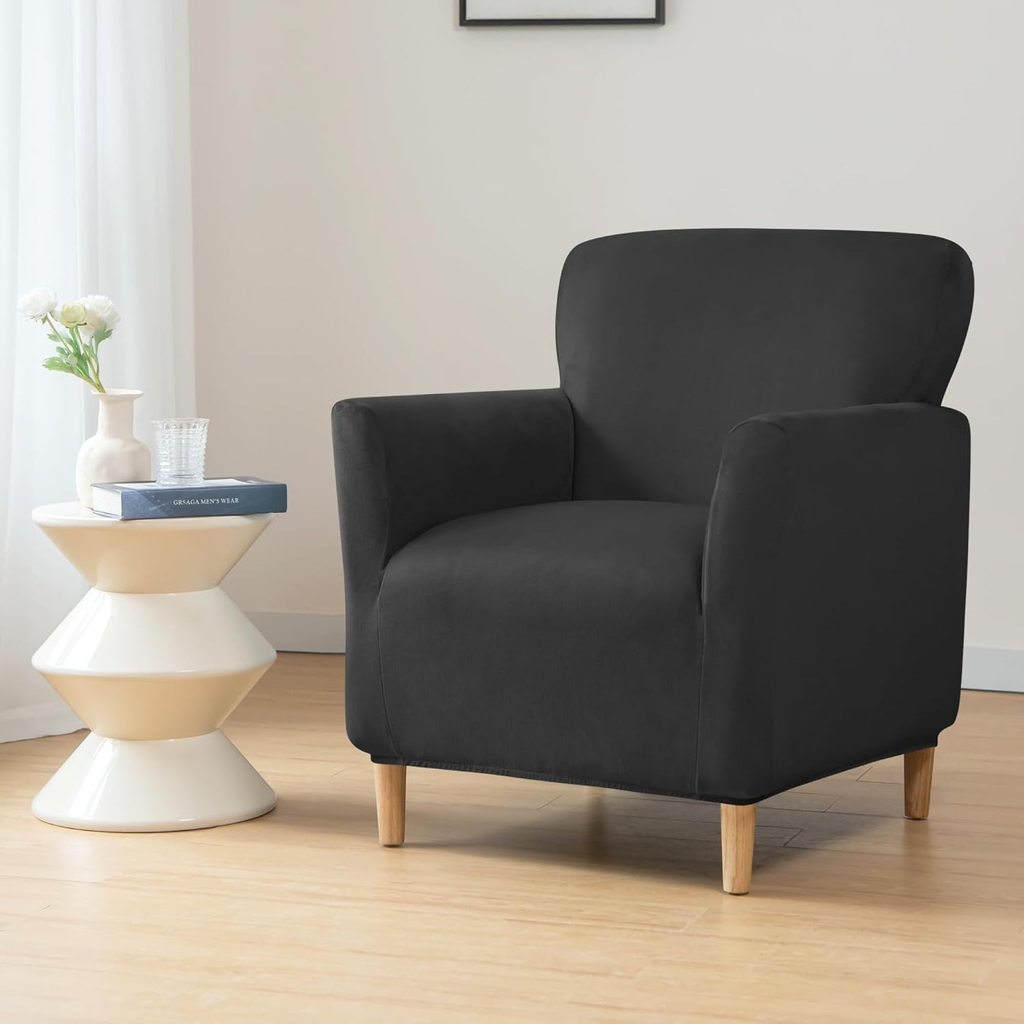 1-Piece LiveGo Stretch Mid Century Modern Armchair Slipcover Jacquard Accent Chair Covers with Arms Soft Waterproof