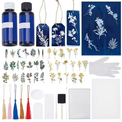 WEBEEDY 45 Pcs Cyanotype Kit Include 10 Sheets A5 Cyanotype Paper,10 Pcs Bookmark,25 Pcs Blank Labels for Adults Beginners,Sun Print Paper Kit Nature Drawing Printing for Leaves and Flower Press