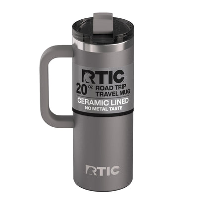 RTIC 20oz Road Trip Travel Mug with Lid and Handle, Ceramic Lined, Insulated, Stainless Steel, Metal, Double Wall Vacuum-Insulation, Portable Coffee, Tea Cup for Hot and Cold Drink, Graphite