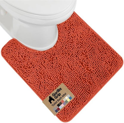 GORILLA GRIP Plush Chenille Bath Rug Mat - Soft Microfiber for Oval Toilet Base | Machine Washable, Coral
