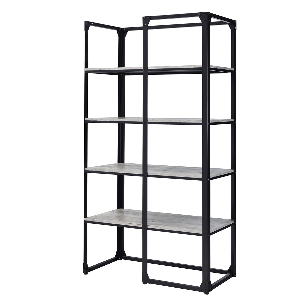 24/7 Shop at Home Adair Industrial Metal Open Back Bookcase with 4 Shelves for Living Room, Home Office, Bedroom, Black and Light Gray