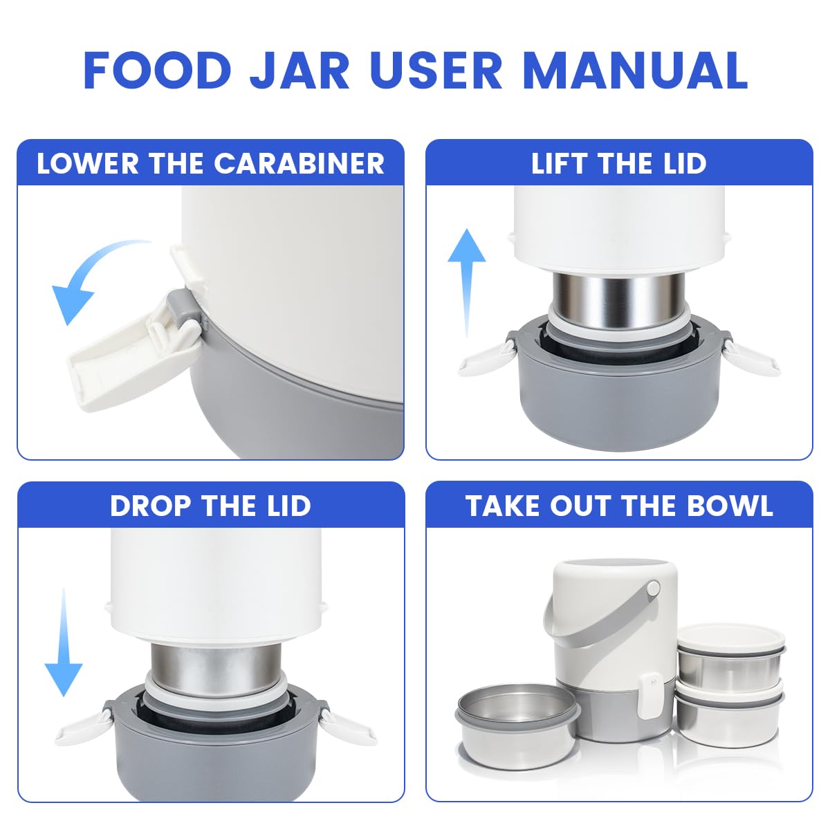 60.87oz Insulated Soup Container,Thermos Container For Hot Food,Contains 3 Tier Stainless Steel Leak Proof Stackable Thermal Food Jar,lunch box Containers For Office Picnic Travel Outdoors (White)