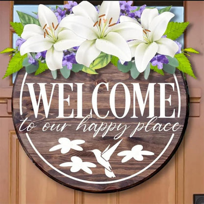 Baychendoo 9Pcs Welcome Stencils Set, 12" Round Spring Flower Designs, Reusable Templates for Door Hangers, DIY Crafts Wood Signs Painting Stencils for Home Decor