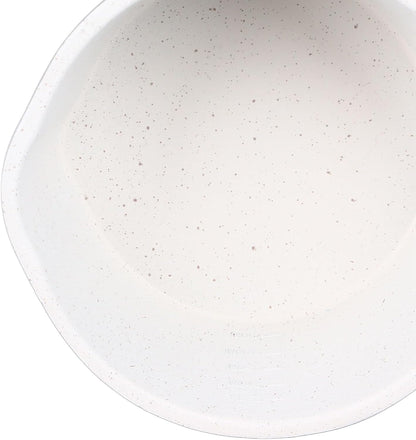Kitchen Aluminum Nonstick Sauce Frying Pan with Wooden Handle and Pour Spouts for Heating, Boiling, Frying (White)