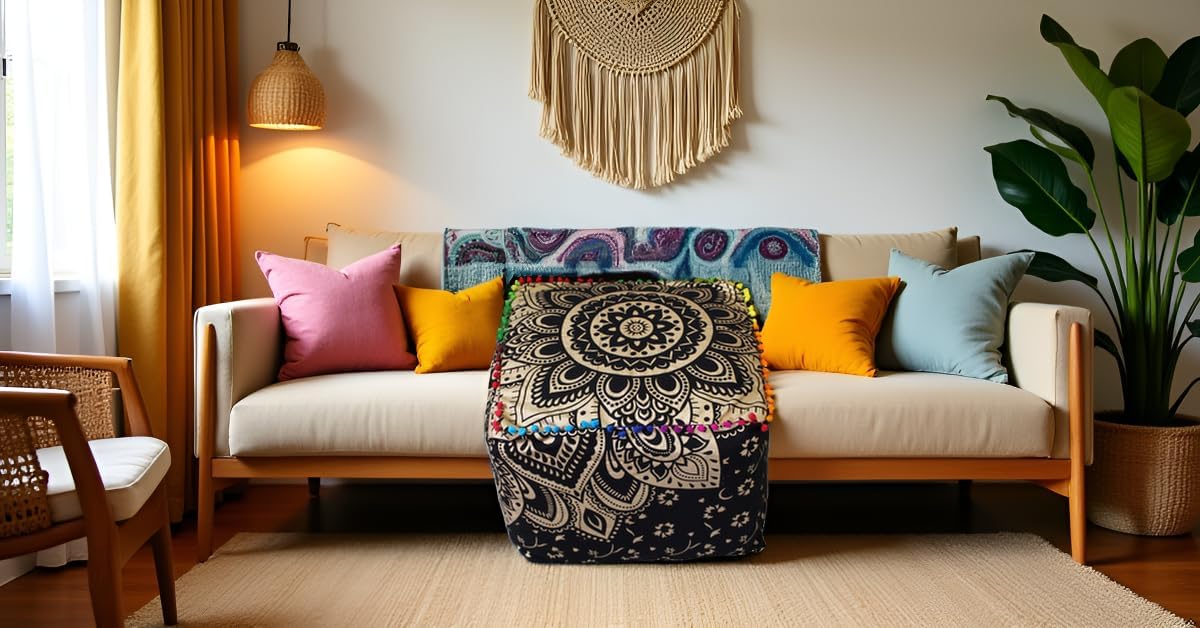 22X22X14 inches, CRAFT KALA Mandala Meditation Floor Pillows Cover Square Pillow Seating Hippie Decorative Adults