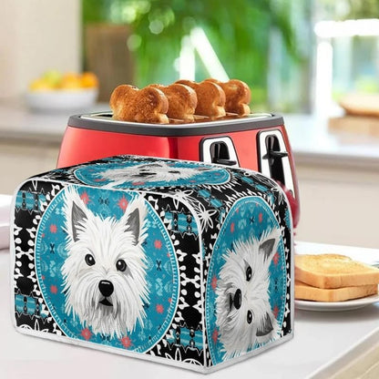 4 Slice Toaster Cover, West Highland White Terrier Design, Blue Mandala Universal Fit Wide Slot Bread Maker Cover