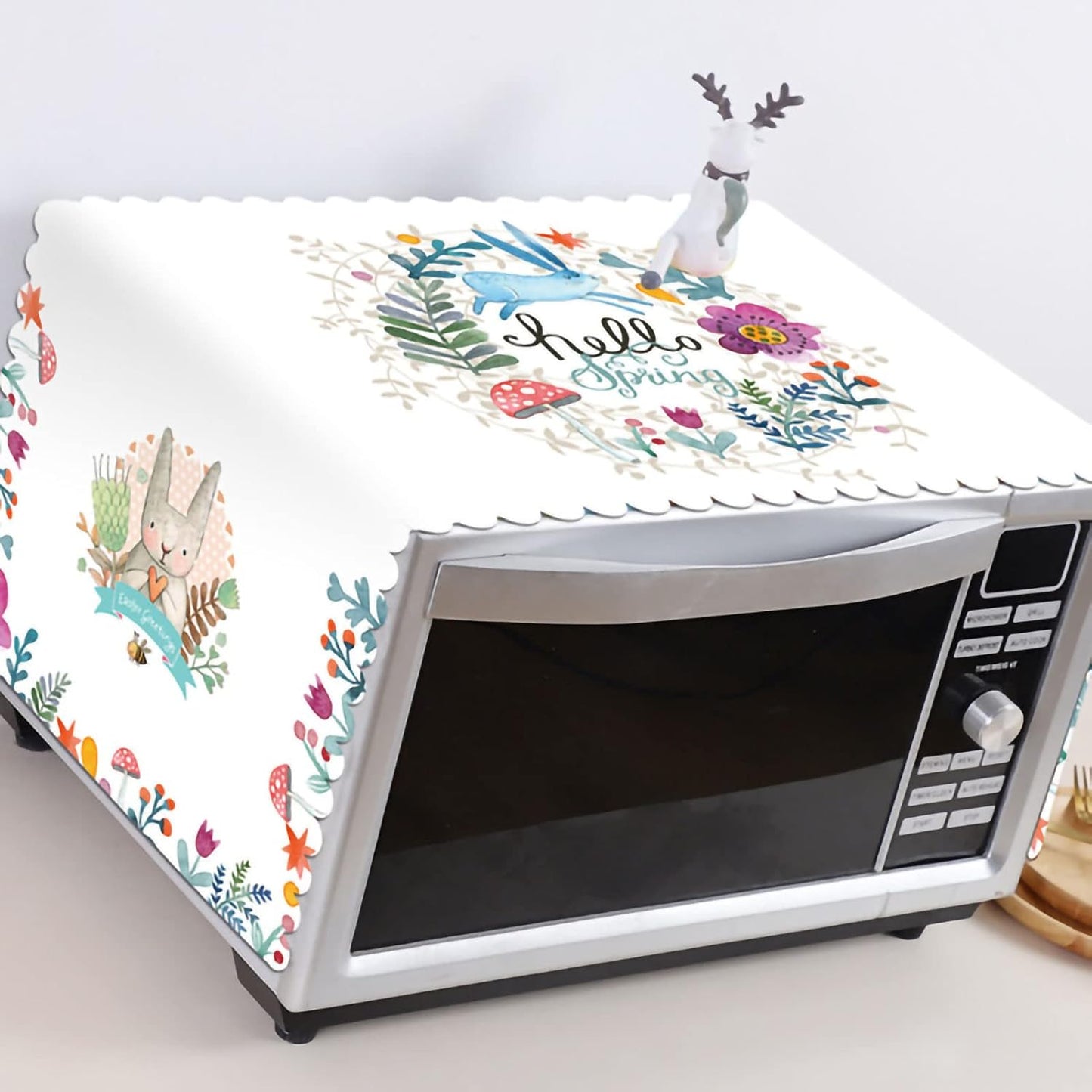 Microwave Oven Dust Cover, Decorative Kitchen Appliance Cover, 13.8 x 39.4in (Hello)