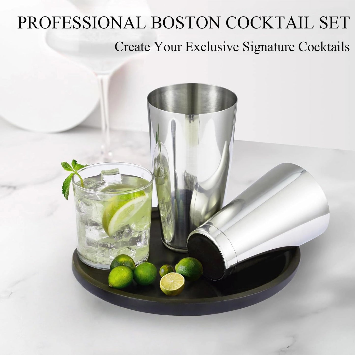 Boston Cocktail Shaker, 18oz & 28oz 2-Piece Tins, Professional Bar Shaker for Bartending, Cocktail Shakers, Essential Bar Tools for Mixing Drinks（Sliver）