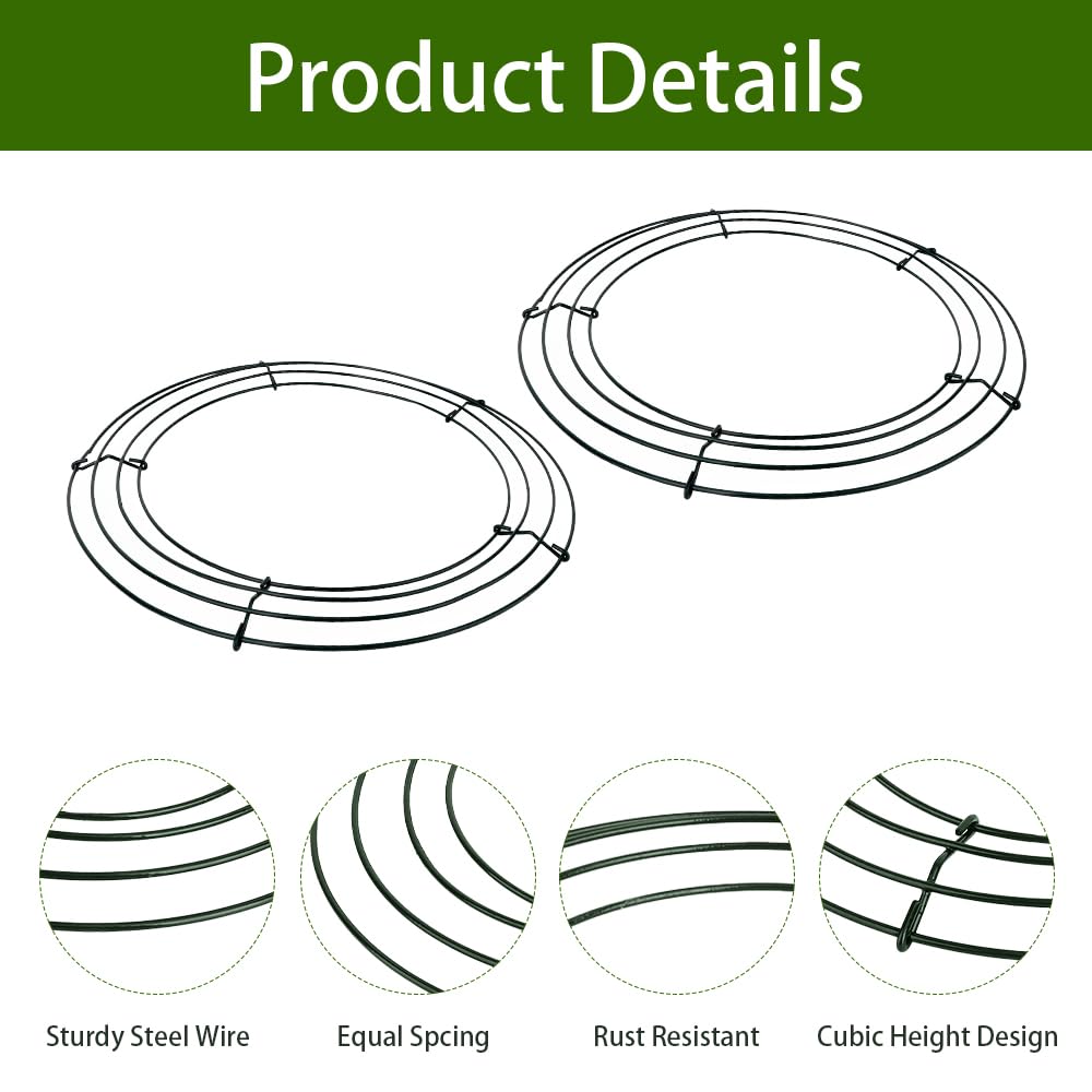 2 Pack Large Round Metal Wreath Form - 14 inch Dark Green Wreath Ring for Christmas Wreath Making Supplies, Door Decor