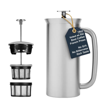 ESPRO P7 18 oz Brushed Stainless Steel French Press and 32 oz Replacement Micro-Filter