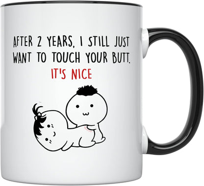 YouNique Designs 2 Year Anniversary Mug, 11 Ounces, Coffee Mug for Girlfriends and Wives (Black Handle)