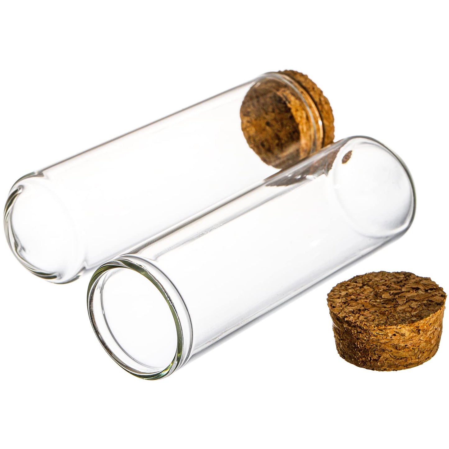 Frcctre 48 Pack 50ml Glass Test Tubes with Cork Stoppers, 30x100mm Clear Round Bottom Glass Test Tubes for Bath Salt Candy Storage Science Lab Party Plant Propagation Container