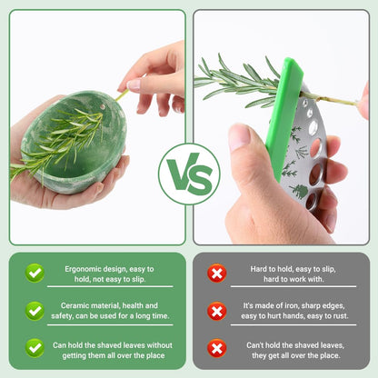 Pottery Herb Stripper Bowl, Handmade Herb Stripper Ceramic Bowl with 4-Slot Different Hole Sizes for Kale, Herbs & Broccoli, Efficient Peeling Off the Leafy Assembly(Green)
